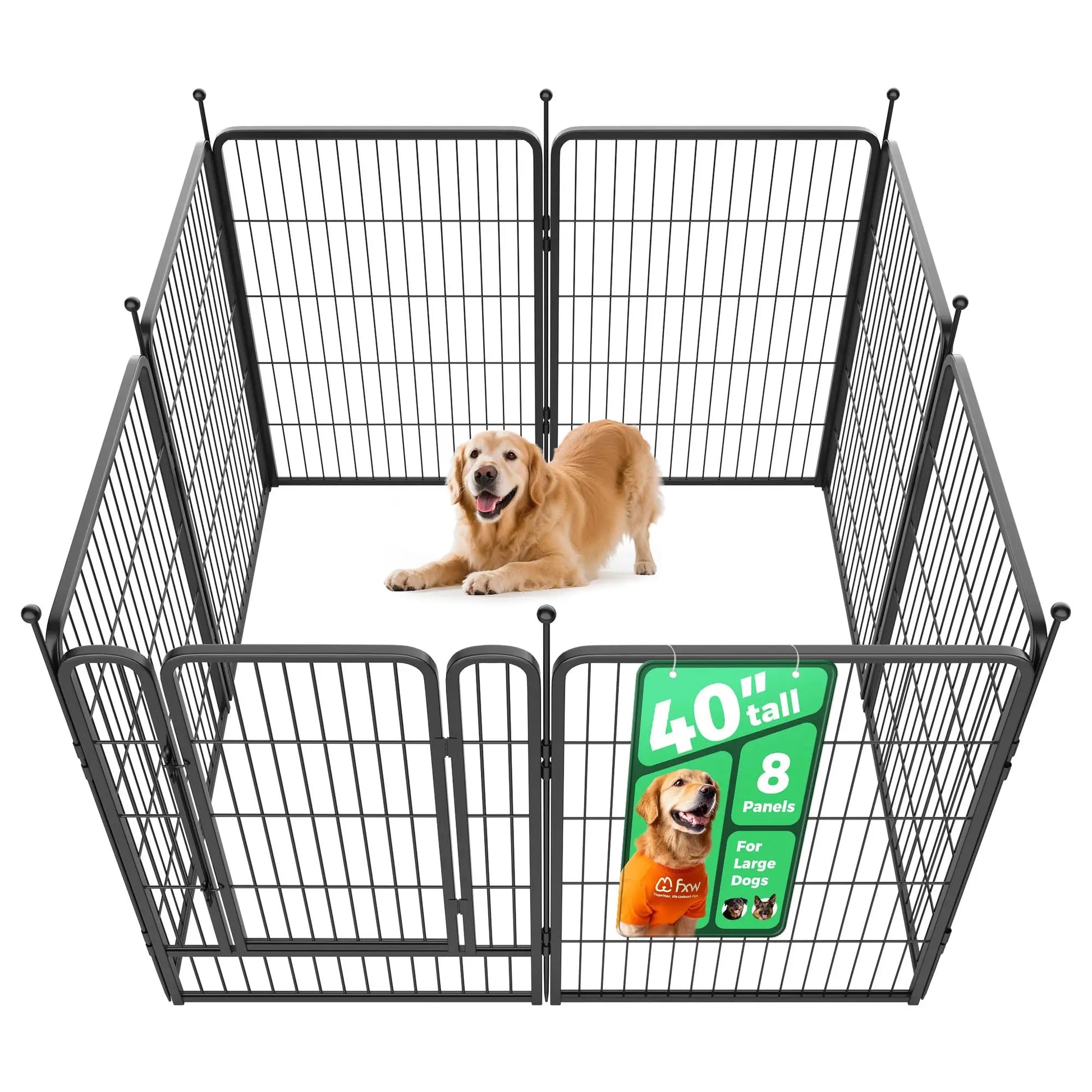FXW Rollick Unleashed Dog Playpen for Indoor, Yard, RV Camping, 40"/45"/50" Height, 8/16 Panels for Medium and Large Dogs, Black/White│Patented,Summervibes