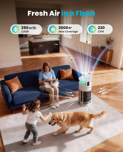 Oneisall H13 HEPA Washable Filter Air Purifier with PM2.5 Display, 3000 Sq Ft Coverage, 360° Airflow, Auto Mode, Pet Odor and Hair Removal, Integrated Cat Toy, Ideal for Allergies, Smoke, and Dust Removal