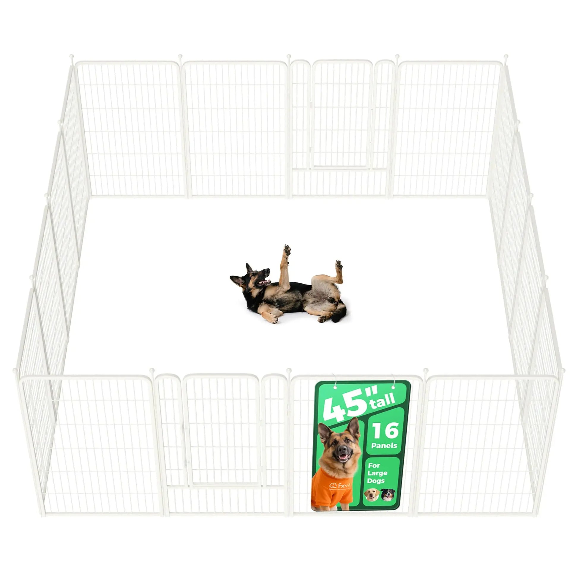 FXW Rollick Unleashed Dog Playpen for Indoor, Yard, RV Camping, 40"/45"/50" Height, 8/16 Panels for Medium and Large Dogs, Black/White│Patented,Summervibes