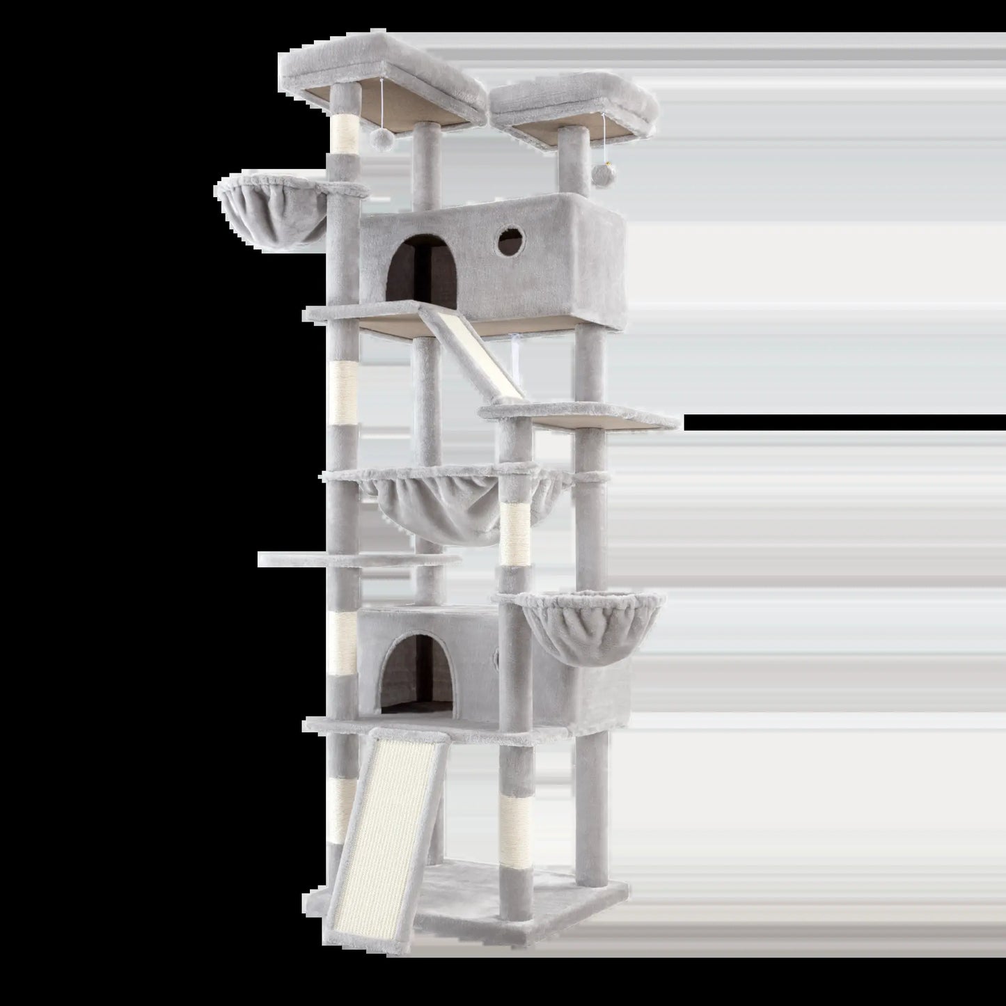 HOOMIC 81In Large Cat Tree Tower, Multi-Level Climbing House with Condo, Hammock & Scratching Post, Wide Base for Big Felines, Grey/Beige/Dark Blue/Pink/Leopard Print/Black Dots#Summervibes