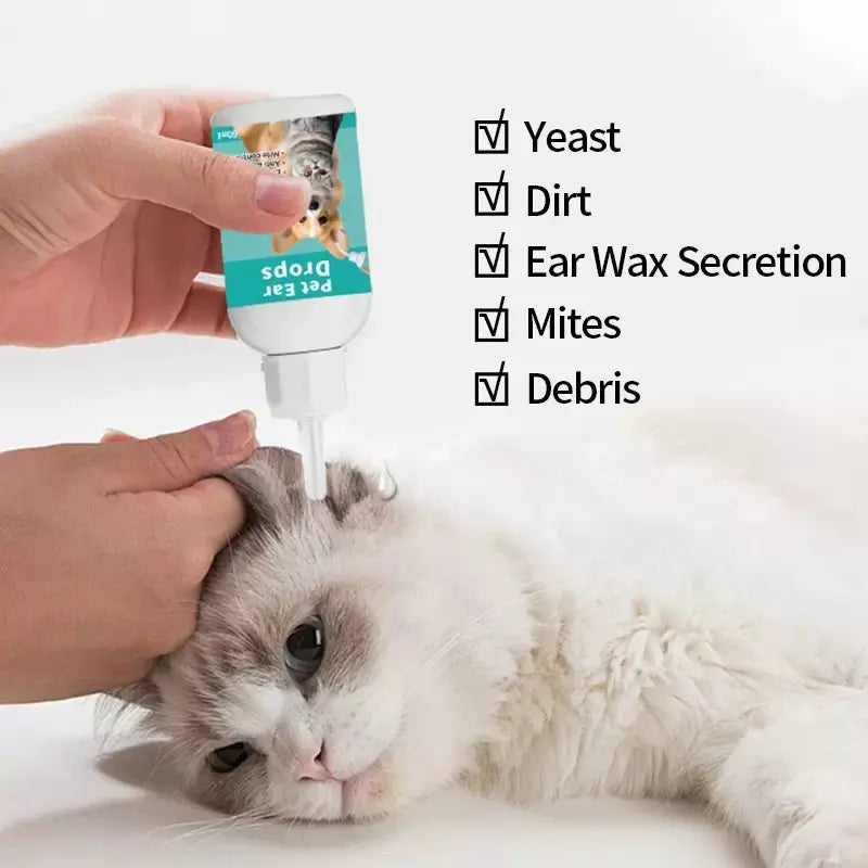 Cat and Dog Ear Cleaner Alcohol-Free Dog Ear Wash to Help Soothe Itchiness and Cleans the Ear Canal from Debris and Buildup That May Cause Infection for Dogs and Cats of All Ages[60Ml]