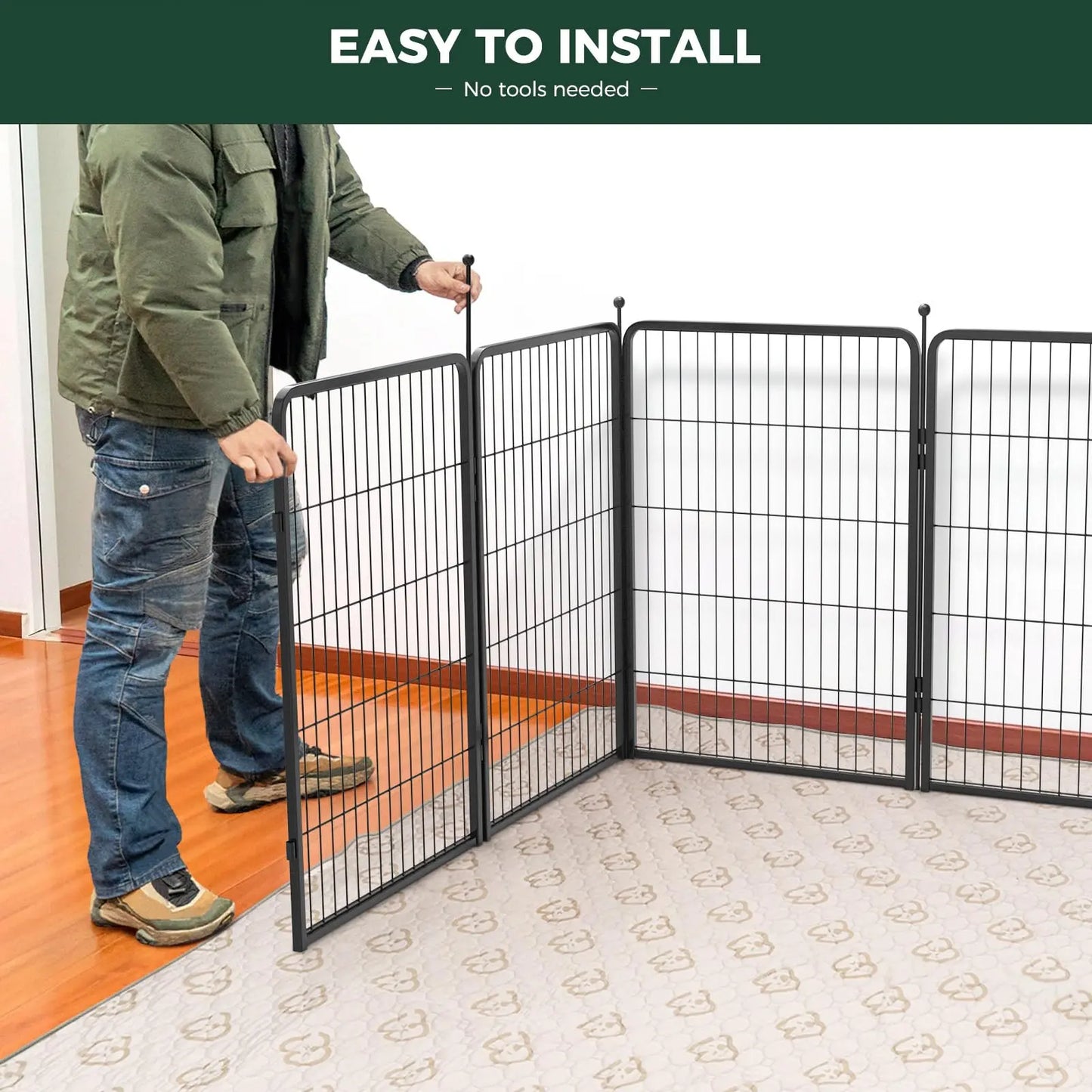 FXW Rollick Unleashed Dog Playpen for Indoor, Yard, RV Camping, 40"/45"/50" Height, 8/16 Panels for Medium and Large Dogs, Black/White│Patented,Summervibes