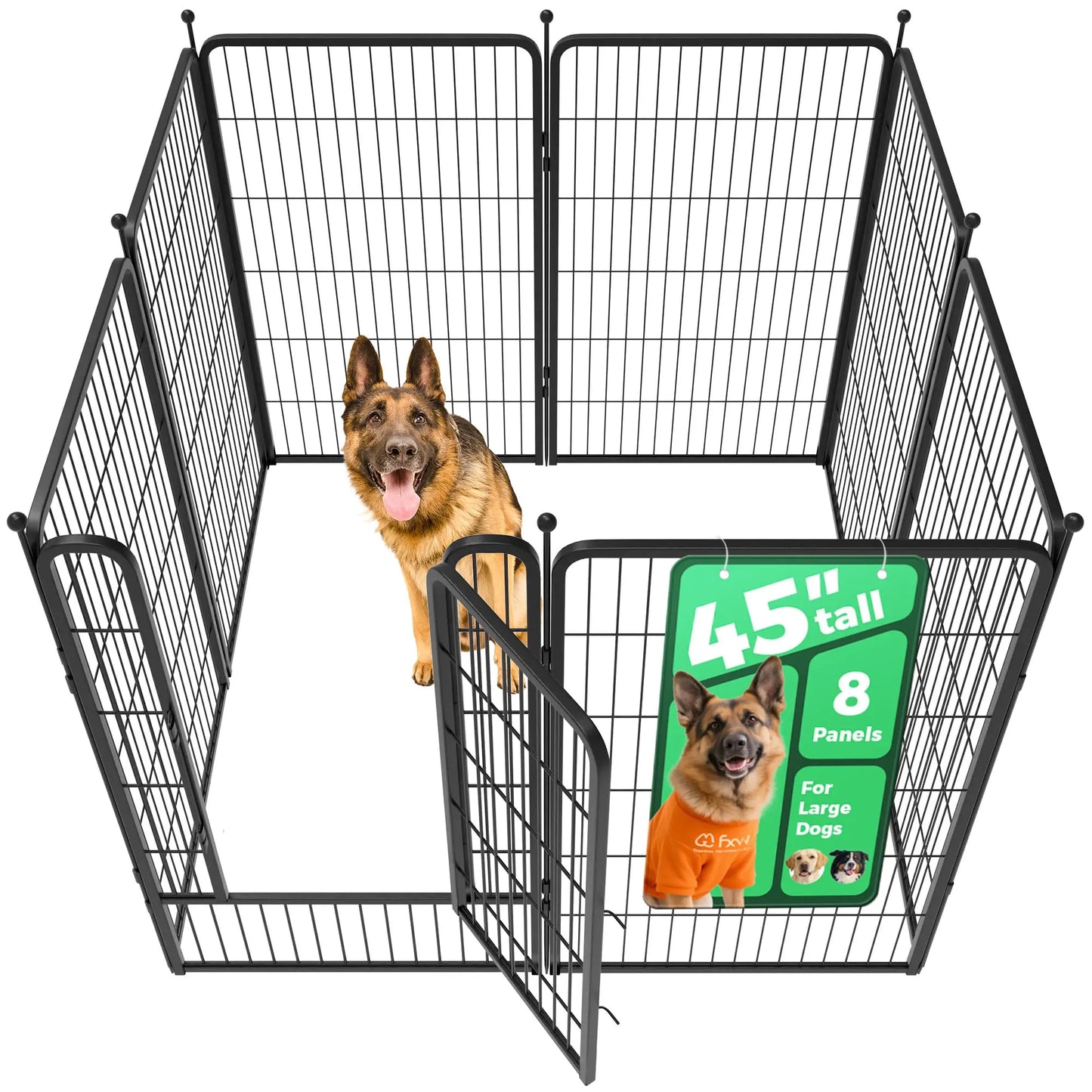 FXW Rollick Unleashed Dog Playpen for Indoor, Yard, RV Camping, 40"/45"/50" Height, 8/16 Panels for Medium and Large Dogs, Black/White│Patented,Summervibes