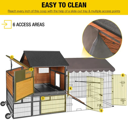 Aivituvin- AIR7006 Wooden Chicken Tractor with Metal Frame for 6-8 Chickens,Chicken Coop